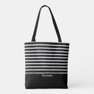 Black and White Striped - Customize Tote Bag