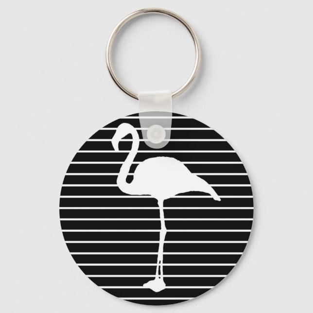 Black and White Striped Flamingo Keychain (Front)