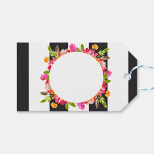 Black and White Striped Floral Gift Tags