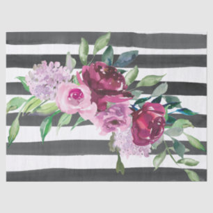 Black and White Striped Floral Tissue Paper