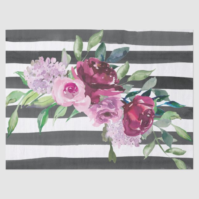 Black and White Striped Floral Tissue Paper (Front)