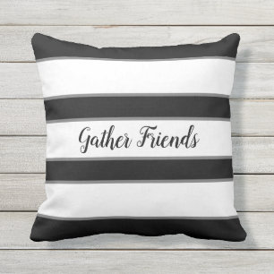 Black and White Striped Gather Friends Patio Outdoor Pillow