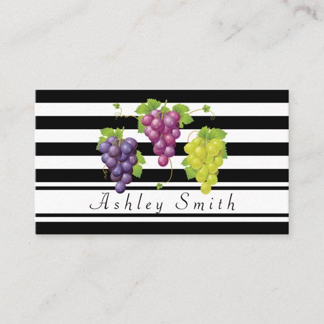 Black and White Striped Grape Fruit Business Card (Front)
