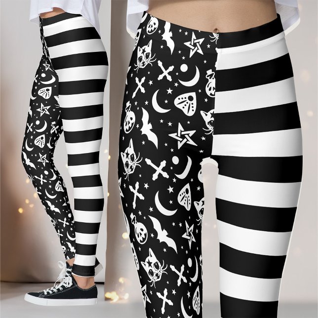Black And White Striped Halloween Witch Gothic Leggings (Creator Uploaded)