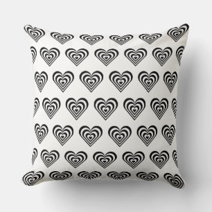 Black and white striped heart on white throw pillow