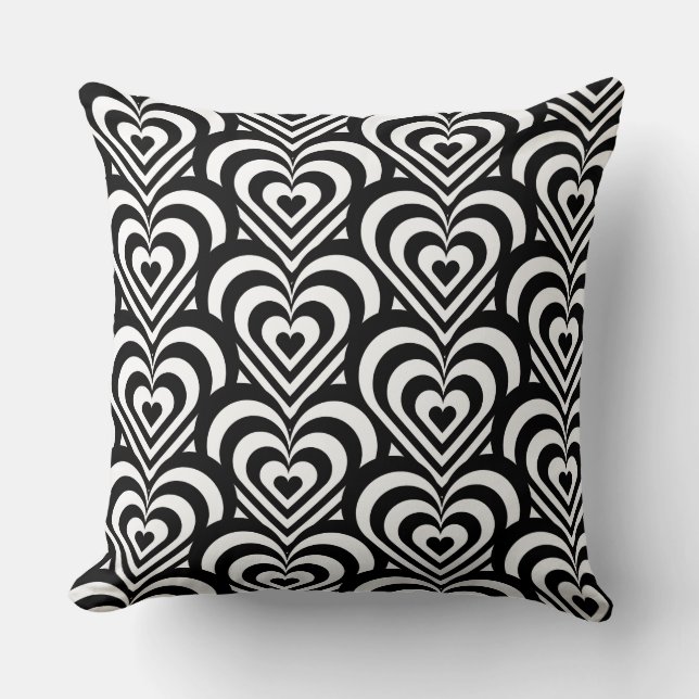 Black and white striped heart pattern throw pillow (Front)