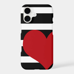 Black and White Striped iPhone 7 Case Red Heart