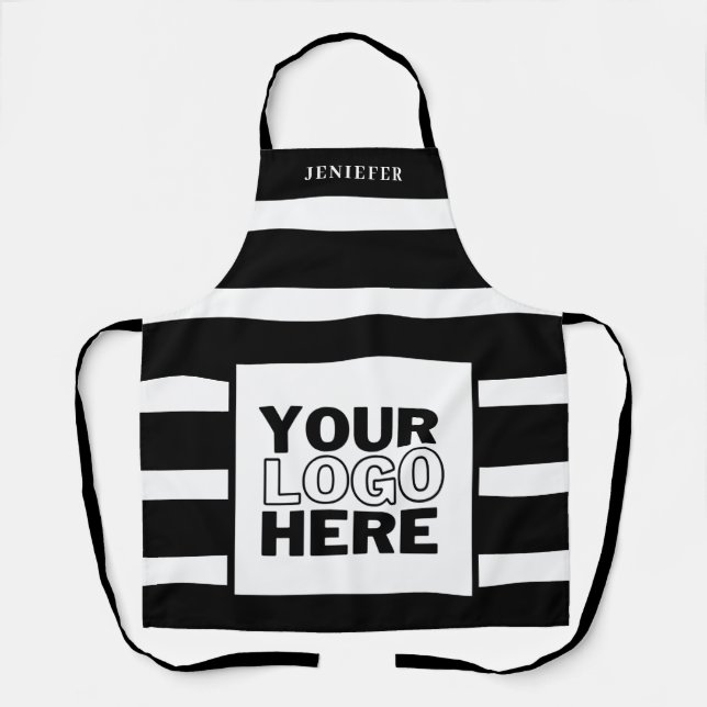 Black and White Striped & logo company Branded Apron (Front)