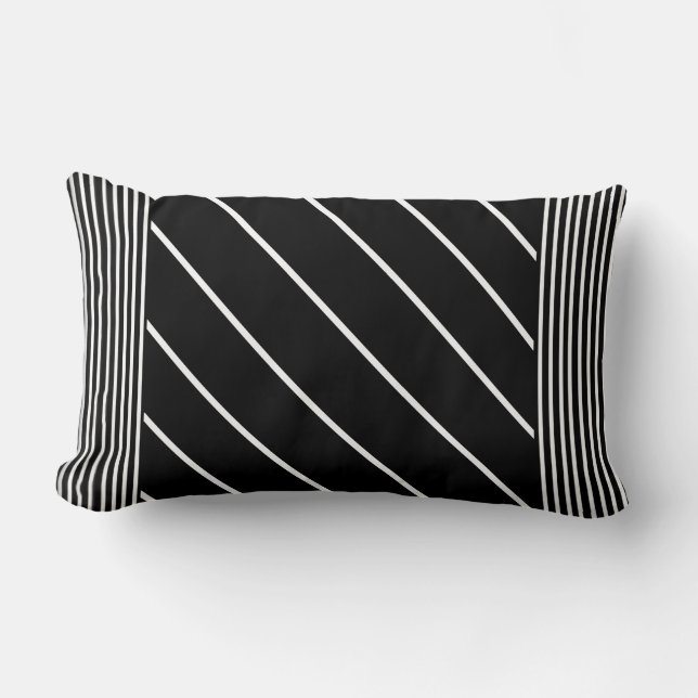 Black and White Striped Lumbar Pillow  (Front)