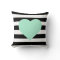 Black and White Striped Mint Heart Throw Pillow