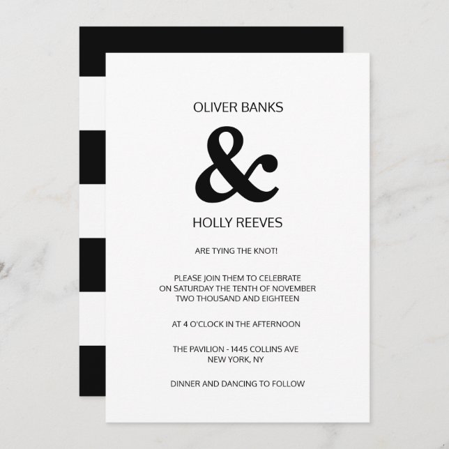 Black and white striped modern wedding invitation (Front/Back)
