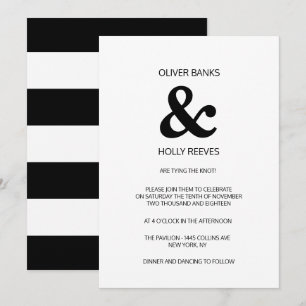 Black and white striped modern wedding invitation