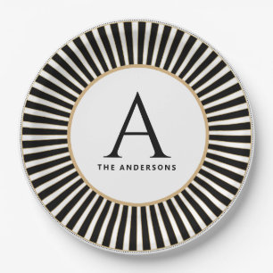 Black and White Striped Monogram Plate