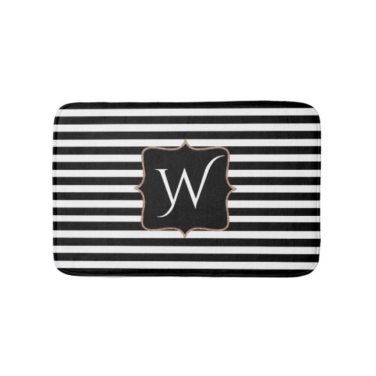 Black and White Striped Monogrammed Bath Mat