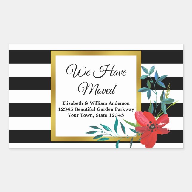 Black and White Striped Moving Announcement Sticker (Front)
