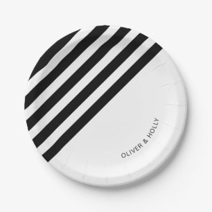 Black and white striped paper plate
