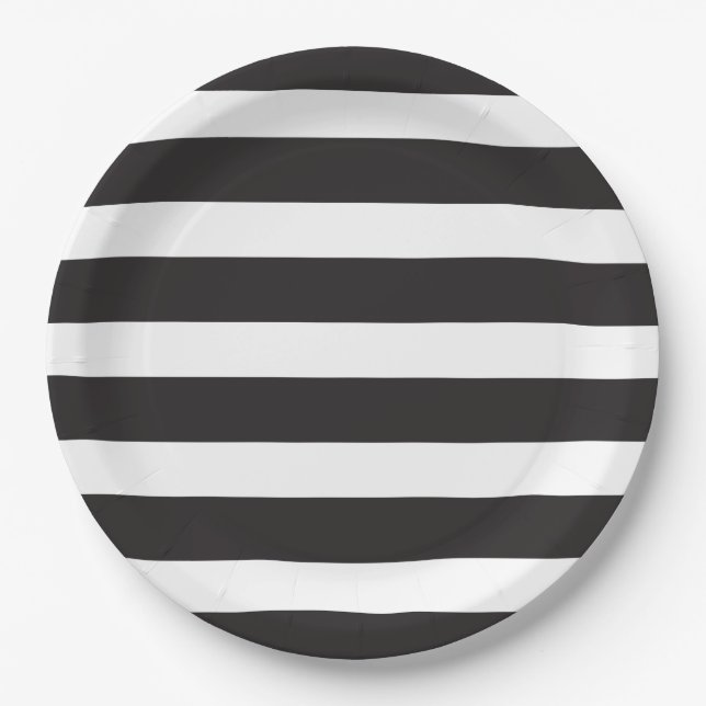 BLACK AND WHITE STRIPED Party Plate (Front)