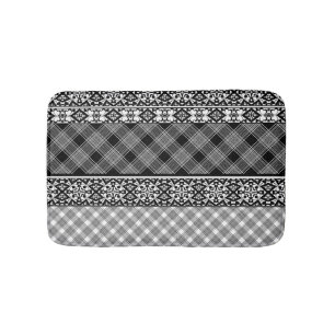Black and white striped patchwork with lace bath mat