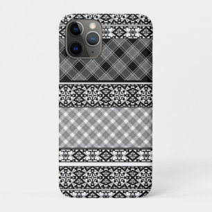Black and white striped patchwork with lace iPhone 11 pro case