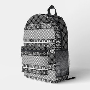 Black and white striped patchwork with lace printed backpack