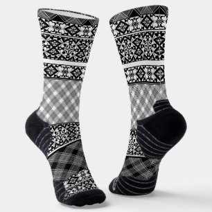Black and white striped patchwork with lace socks