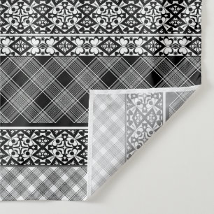 Black and white striped patchwork with lace tapestry