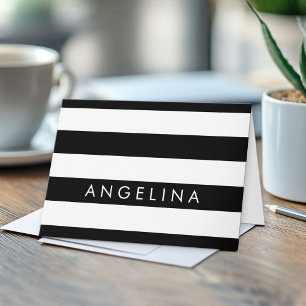 Black and White Striped Pattern Custom Name Card