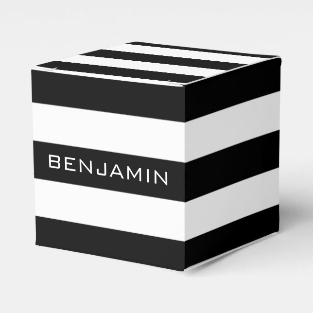 Black and White Striped Pattern Custom Name Favor Box (Front Side)