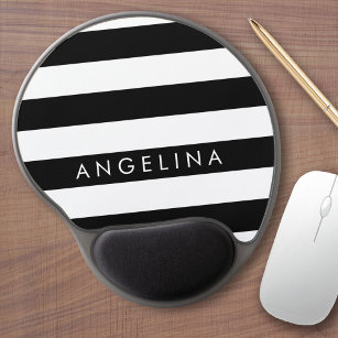 Black and White Striped Pattern Custom Name Gel Mouse Pad