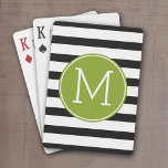 Black and White Striped Pattern Green Monogram Playing Cards<br><div class="desc">A simple design with an area for monograms. If you need to adjust the artwork or change the font,  you can click on the customize area. This will take you to the design tool where you can make many changes.</div>