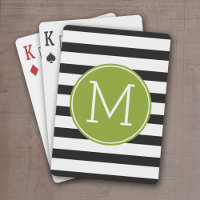 Black and White Striped Pattern Green Monogram