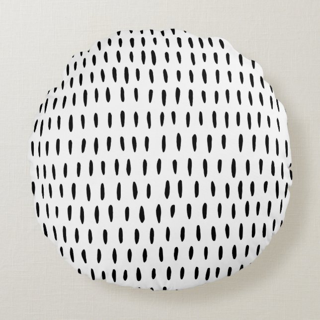 Black and white striped pattern: hand-drawn round pillow (Front)