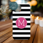 Black and White Striped Pattern Hot Pink Monogram iPhone 16 Case<br><div class="desc">A bold and modern design with an area for monograms. If you need to adjust the artwork or change the font,  you can click on the customize area. This will take you to the design tool where you can make many changes.</div>