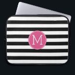 Black and White Striped Pattern Hot Pink Monogram Laptop Sleeve<br><div class="desc">A bold and modern design with an area for monograms. If you need to adjust the artwork or change the font,  you can click on the customize area. This will take you to the design tool where you can make many changes.</div>