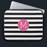Black and White Striped Pattern Hot Pink Monogram Laptop Sleeve<br><div class="desc">A bold and modern design with an area for monograms. If you need to adjust the artwork or change the font,  you can click on the customize area. This will take you to the design tool where you can make many changes.</div>