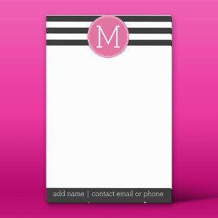 Black and White Striped Pattern Hot Pink Monogram Post-it Notes