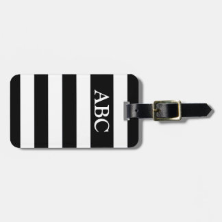 Black and White Striped Pattern with Monogram Luggage Tag