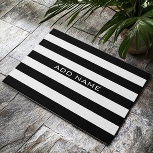 Black and White Striped Pattern with Name Doormat