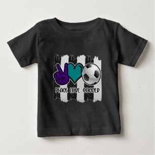 Black and White Striped Peace Love Soccer Baby T-Shirt