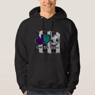 Black and White Striped Peace Love Soccer Hoodie
