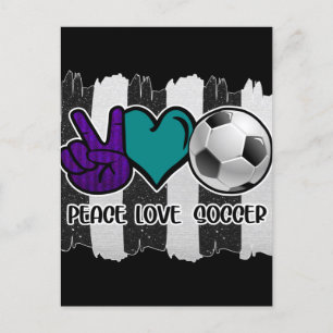 Black and White Striped Peace Love Soccer Postcard