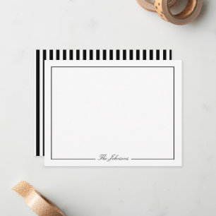 Black and White Striped Personalized Stationery Card