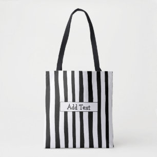 Black and White Striped Personalized Tote Bag