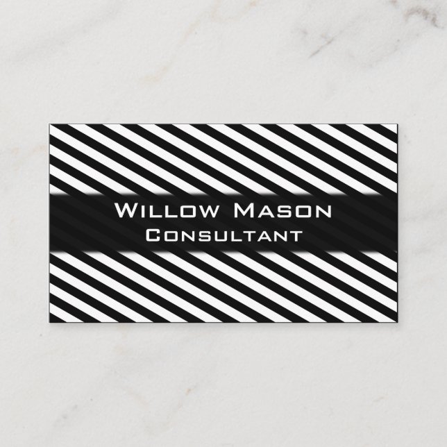 Black and White Striped Professional Business Card (Front)