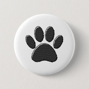 Black and White Striped Puppy Paw Print 2 Inch Round Button