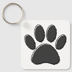 Black and White Striped Puppy Paw Print Keychain