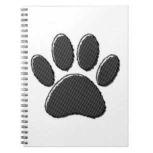 Black and White Striped Puppy Paw Print Notebook