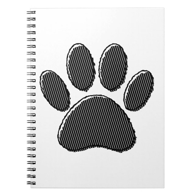 Black and White Striped Puppy Paw Print Notebook (Front)