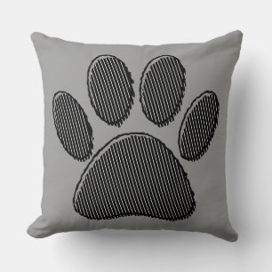 Black and White Striped Puppy Paw Print  Throw Pil Pillow