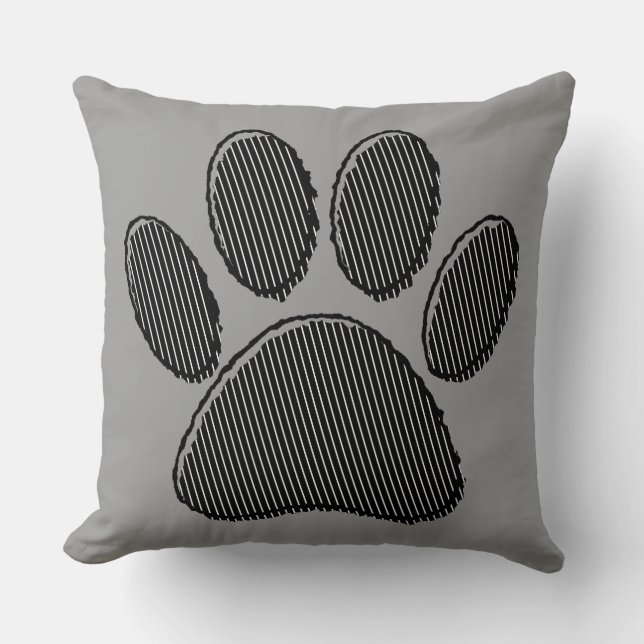 Black and White Striped Puppy Paw Print  Throw Pil Throw Pillow (Front)
